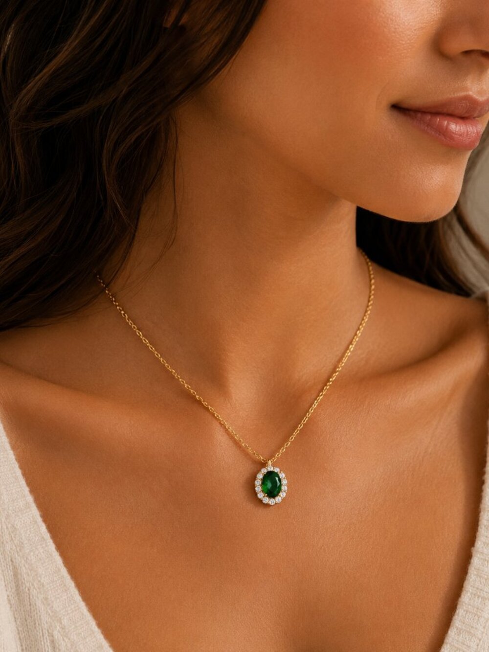 NEW 14k Yellow Gold Diamond Emerald Necklace